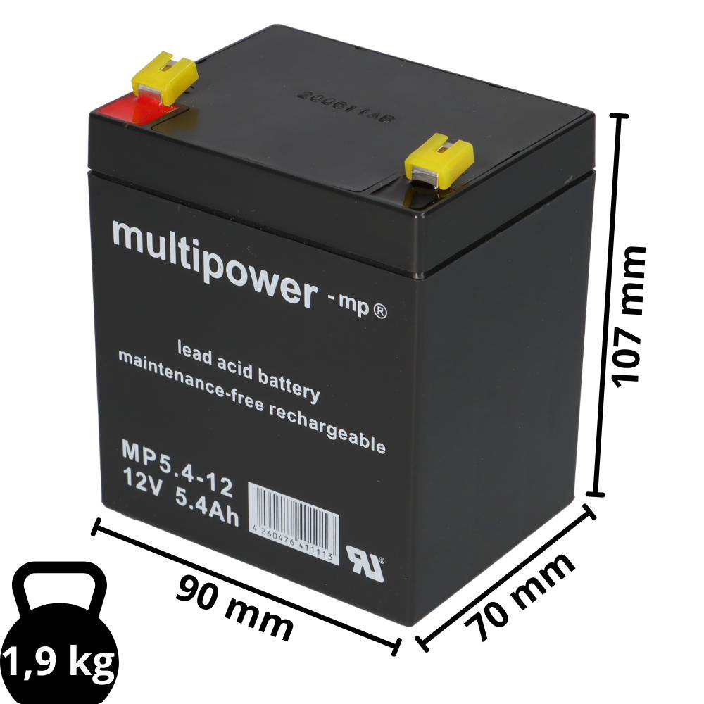 Multipower MP5,4-12 AGM Bleiakku 12V 5,4Ah – F4,8 mm
