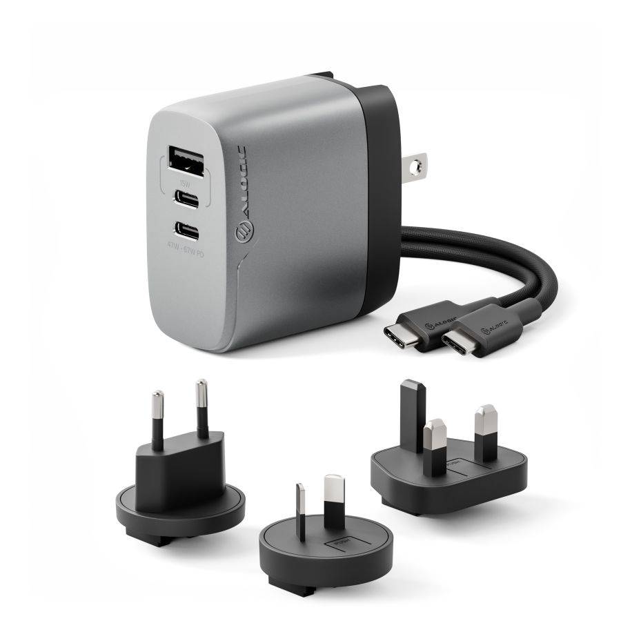 ALOGIC Rapid Power 3X67 - Netzteil - verschiedene Länder - 67 Watt - 1.5 A - PD - 3 Ausgabeanschlussstellen (2 x USB-C,