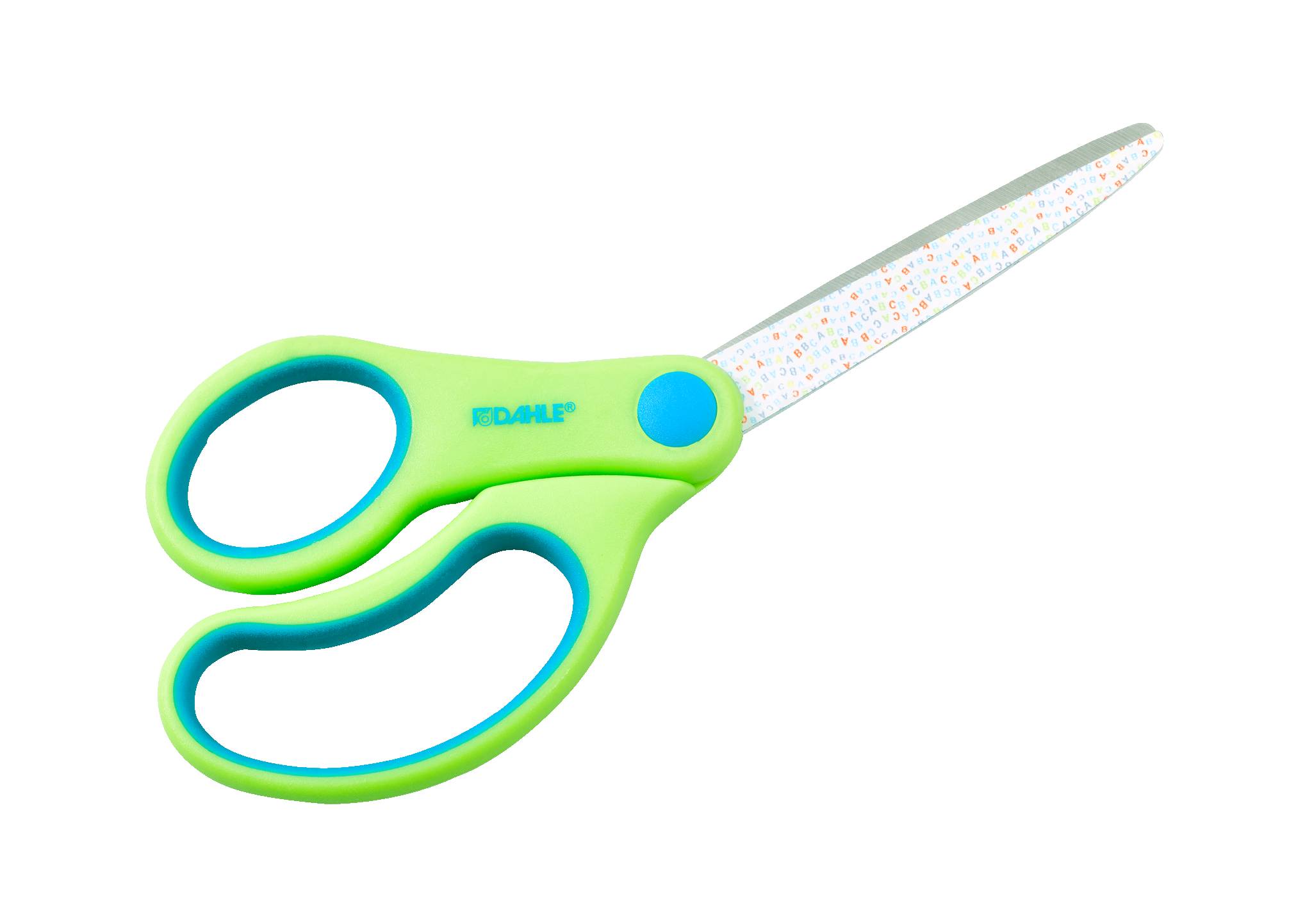 Kinderschere Kids spitz 5,5 Zoll 14cm, grün Motiv: ABC, Linkshand