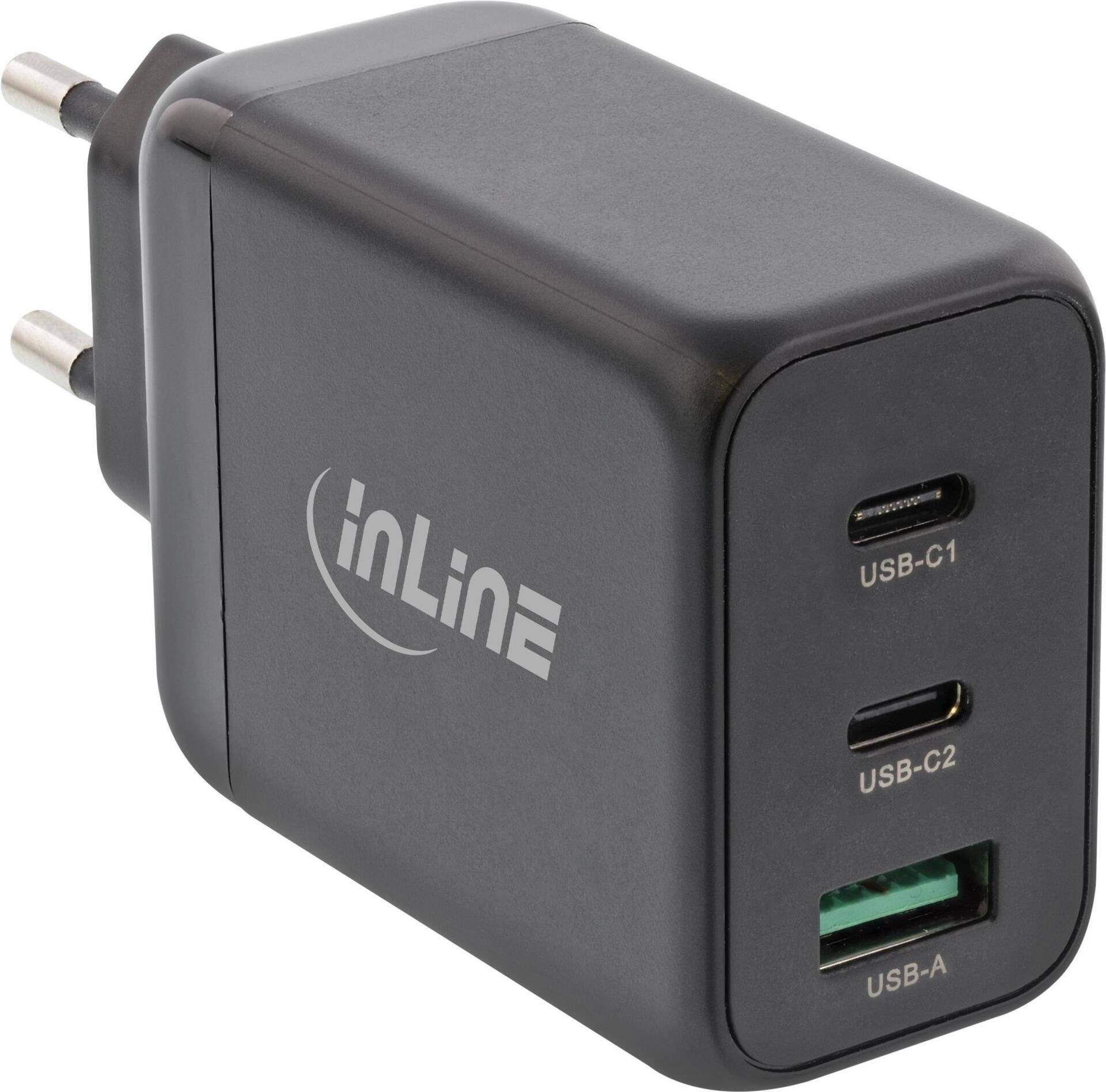 INLINE - USB PD Netzteil - GaN Ladegerät - 3-Port - Dual USB-C + USB-A - 65W - schwarz