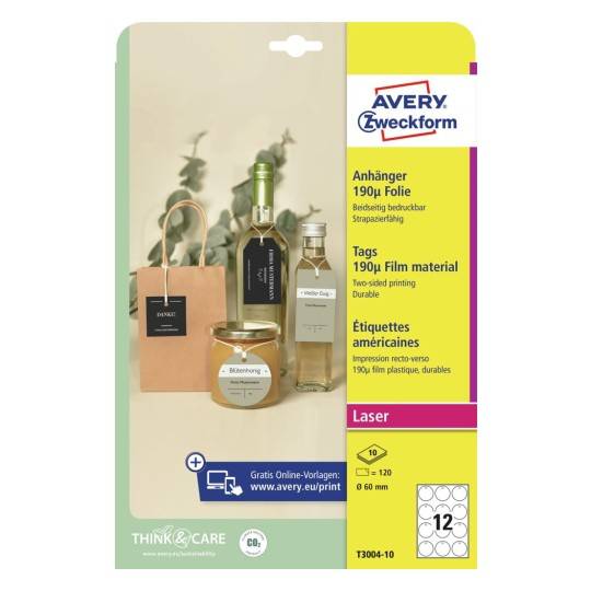 AVERY Zweckform Anhänger, Folie, matt, Durchm.: 60 mm, weiß (72000411)