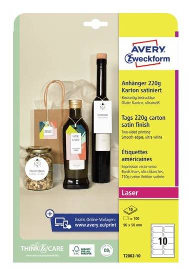 AVERY Zweckform Anhänger, Karton, 220 g/qm, 90 x 50 mm, weiß (72000213)