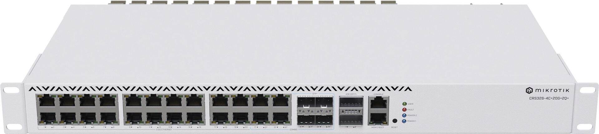 MikroTik CRS326-4C+20G+2Q+RM - Switch - L3 - 20 x 2.5GBase-T + 4 x Kombination 2,5/10 Gigabit SFP+ + 2 x 40 Gigabit QSFP