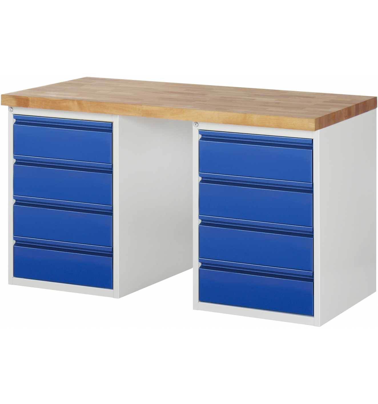 Werkbank - Modell 7509 BASIC, BxTxH 1500x700x890 mm, Buche-Massiv Arbeitsplatte 40 mm, 8 Schubladen mit Auszug 90 %