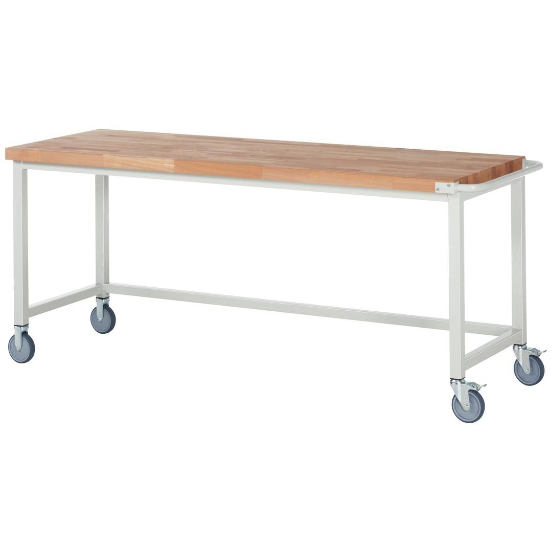 Fahrbare Werkbank - Modell 8000 BASIC, BxTxH 2000x700x880 mm, Buche-Massiv Arbeitsplatte 40 mm