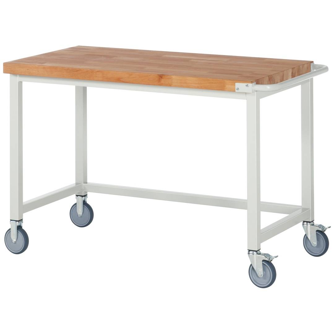 Fahrbare Werkbank - Modell 8000 BASIC, BxTxH 1250x700x880 mm, Buche-Massiv Arbeitsplatte 40 mm