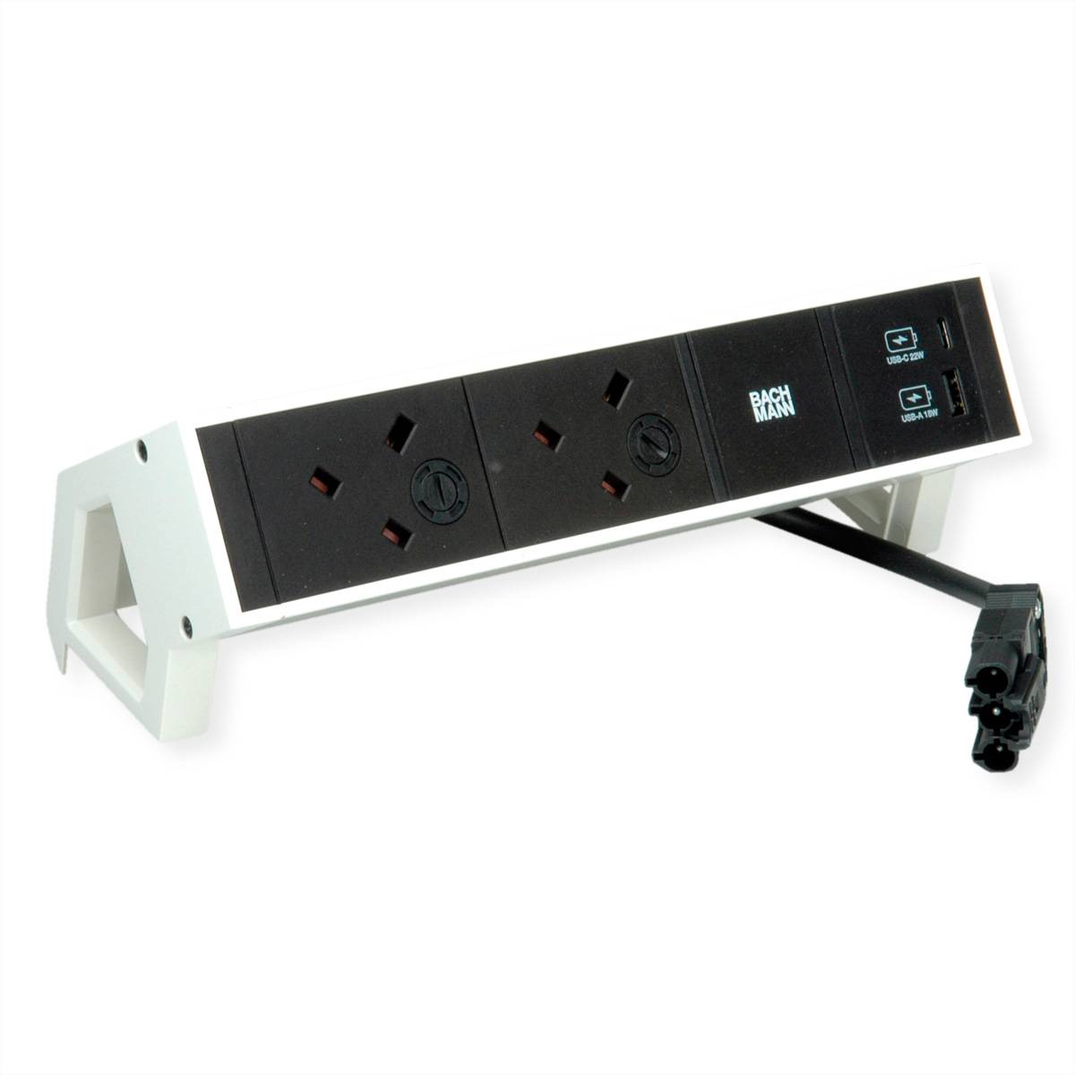 BACHMANN DESK2 2xUK 1xUSB A/C 22W, 0,2m GST18 RAL9010 United Kingdom