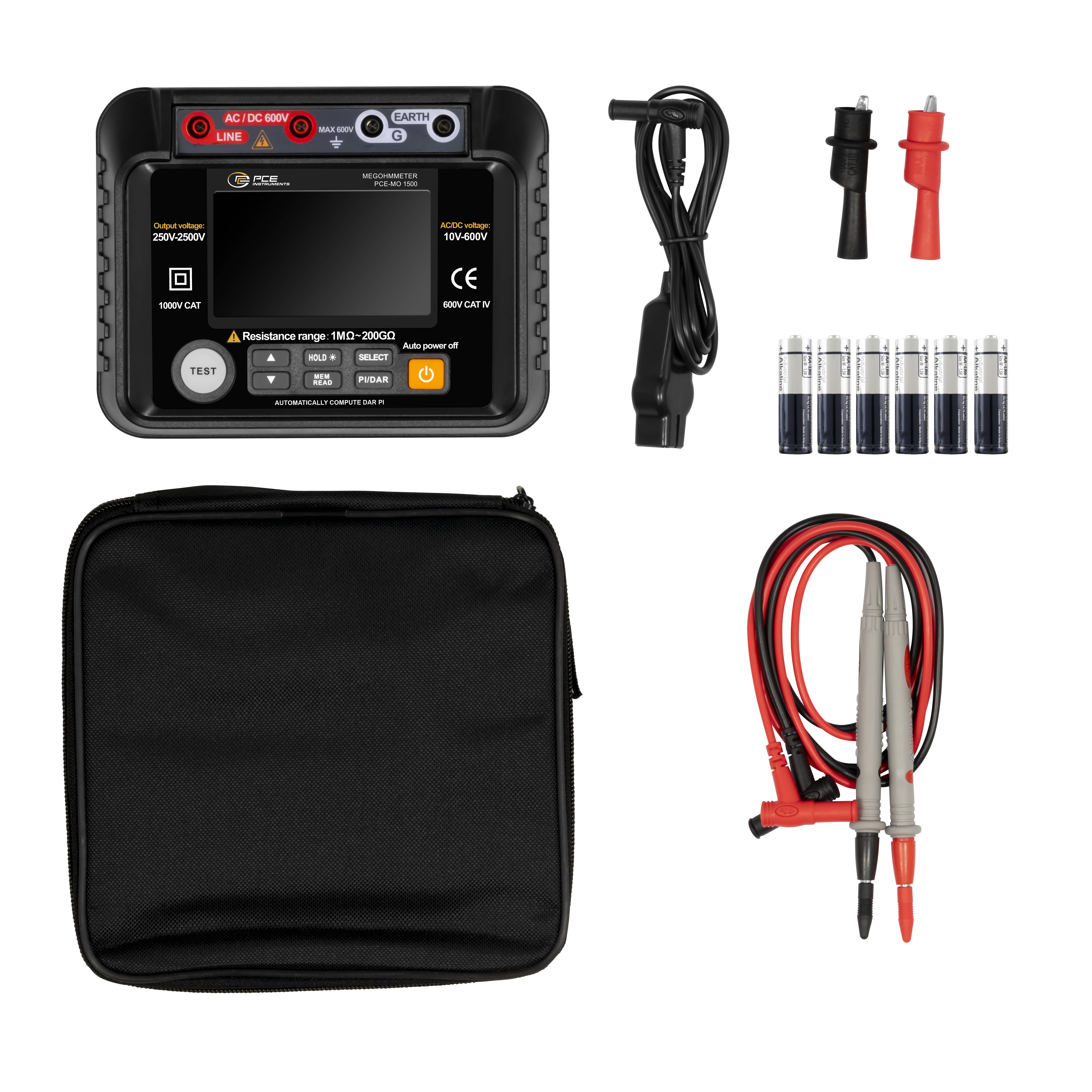 PCE Instruments Ohmmeter PCE-MO 1500 |1 MΩ...200GΩ |PI|DAR|HOLD |Gleichspannung |Wechselspannung |Speicher |EN 61010-1