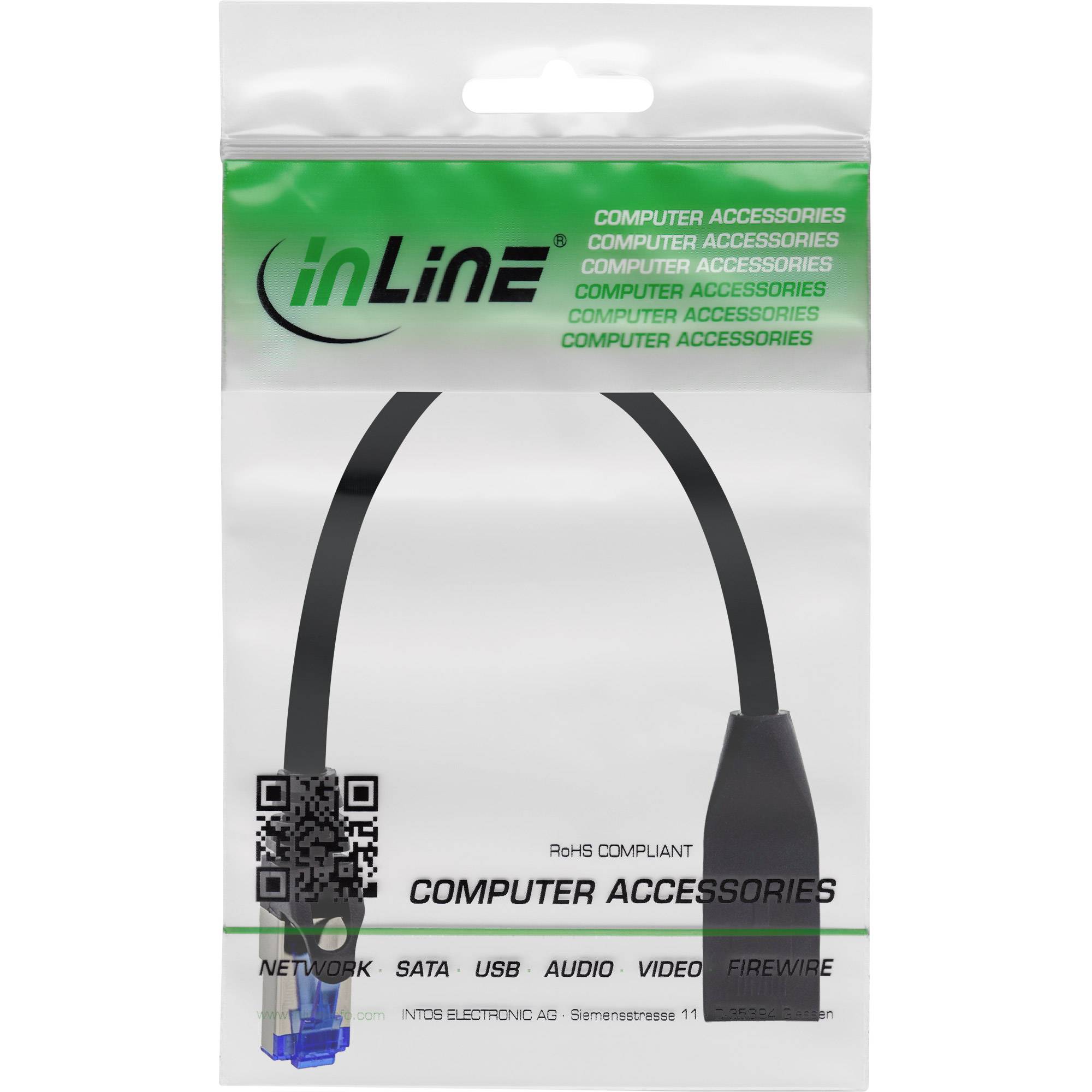 InLine® RJ45 Schnittstellenschutz Cat.6A S/FTP, RJ45 St./Bu., schwarz, 0,2m