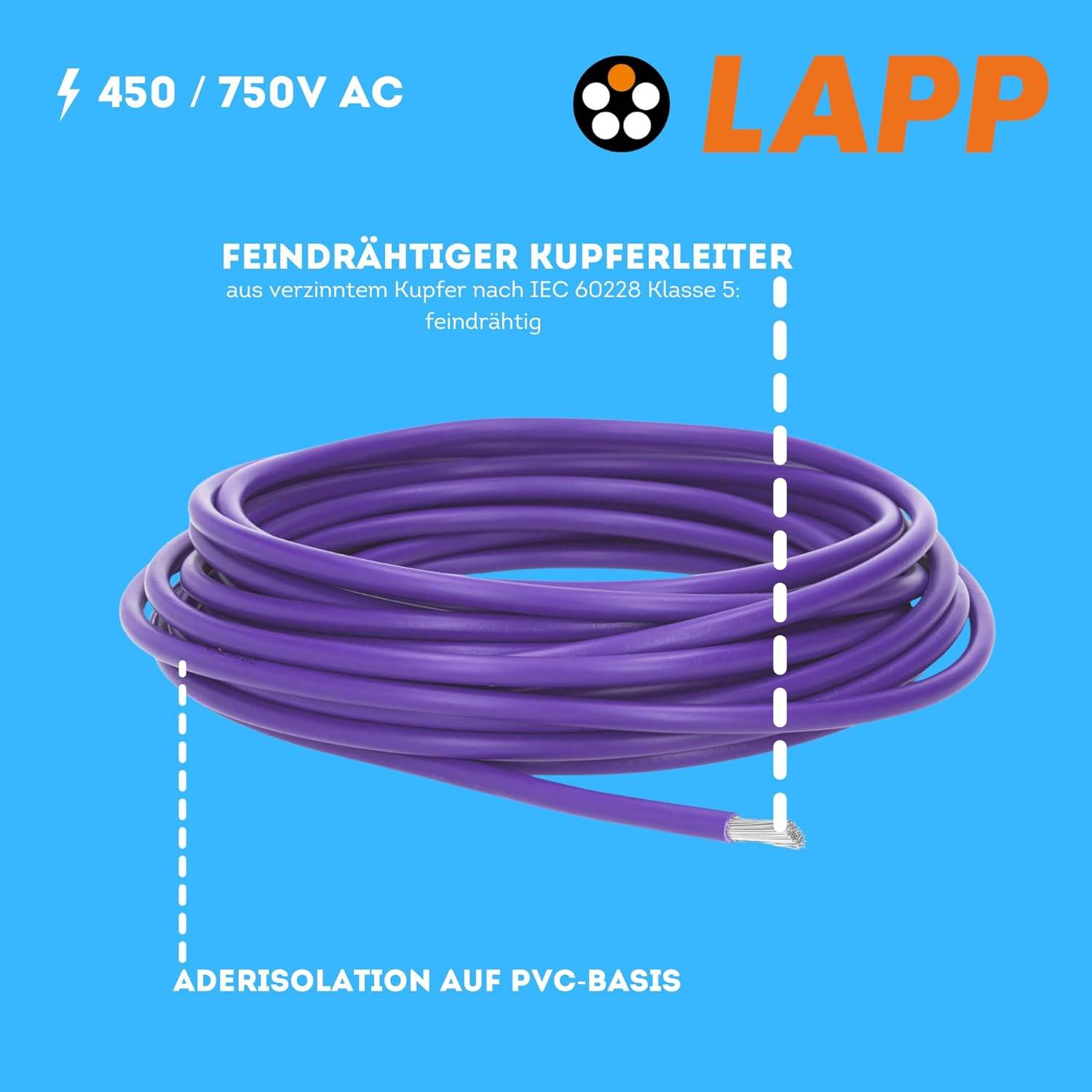 LAPP 4160207 Litze Multi-Standard SC 2.1 1 x 0.75 mm² Violett 100 m (4160207)