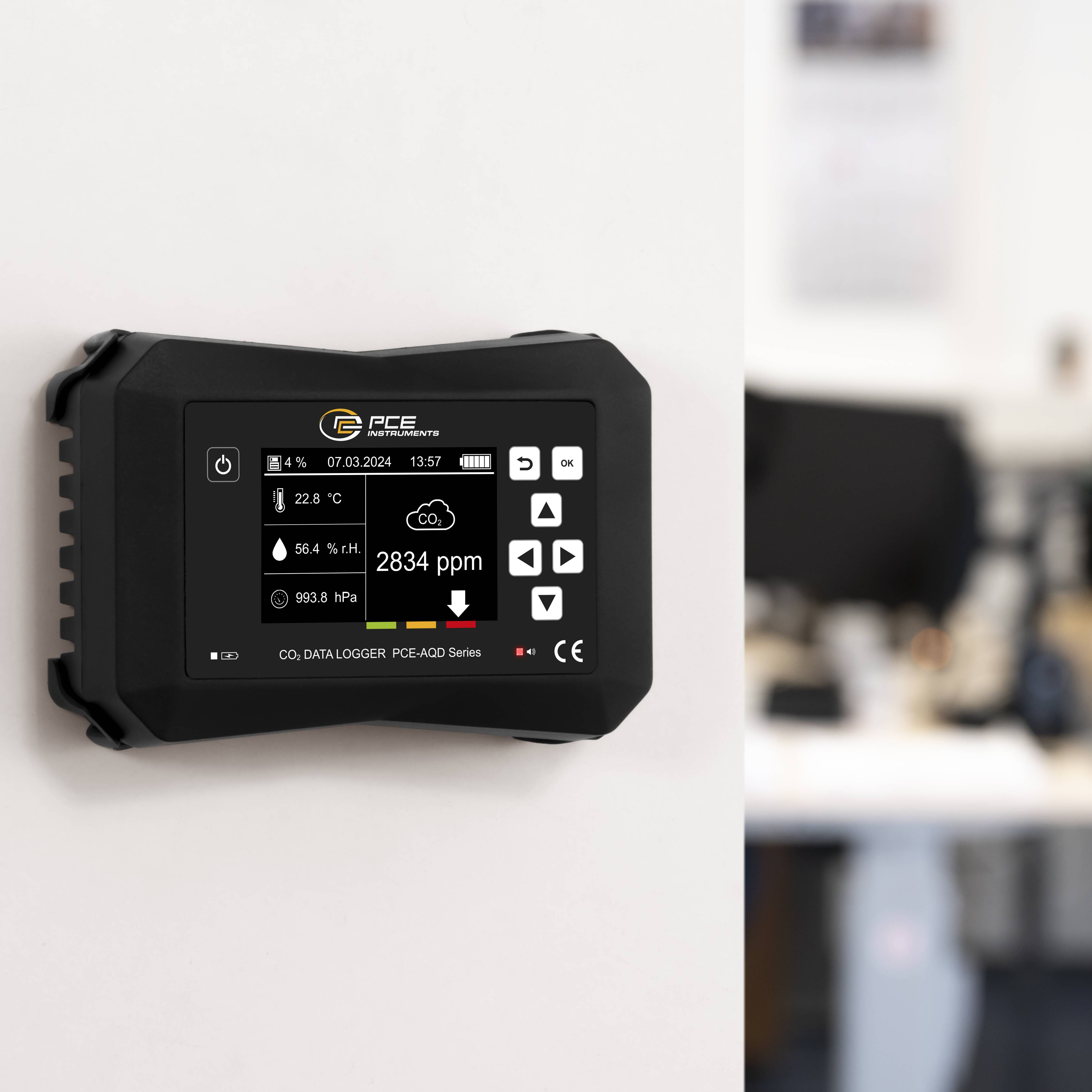 PCE Instruments PCE-AQD 50A Kohlendioxid-Messgerät 0 - 40000 ppm mit Temperaturmessfunktion, mit Datenloggerfunktion