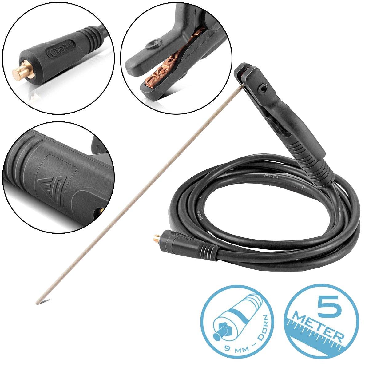 STAHLWERK MMA ARC Elektrodenhalter 200 A mit 5 m Schweißkabel 25 mm² 9 mm Dorn