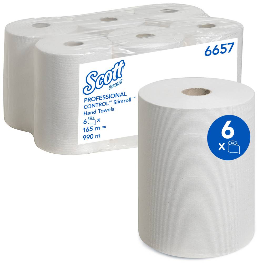 KIMBERLY-CLARK - Scott SLIMROLL - Papiertücher - AIRFLEX-Gewebe - Rolle - 165 m - weiß (Packung mit 6)