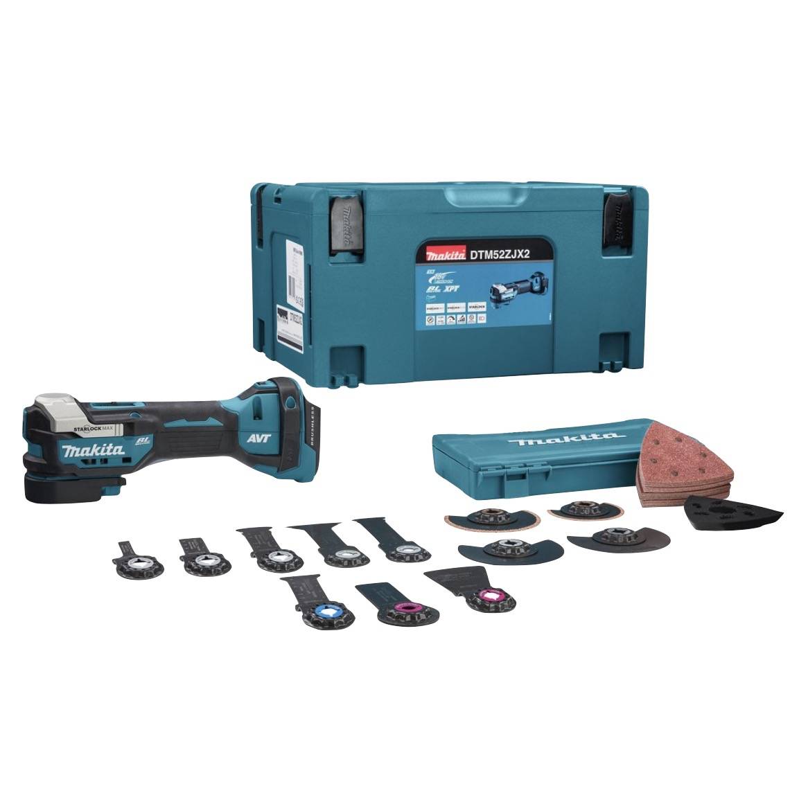 Makita DTM 52 ZJX2 Akku Multifunktionswerkzeug 18 V Starlock Max Brushless + 43 tlg. Zubehörset + Makpac