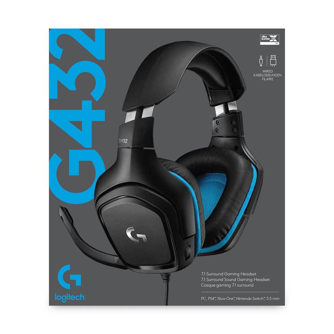 Logitech Gaming G432 Gaming Over Ear Headset kabelgebunden 7.1 Surround Schwarz, Blau Lautstärkeregelung, Mikrofon-Stummschaltung