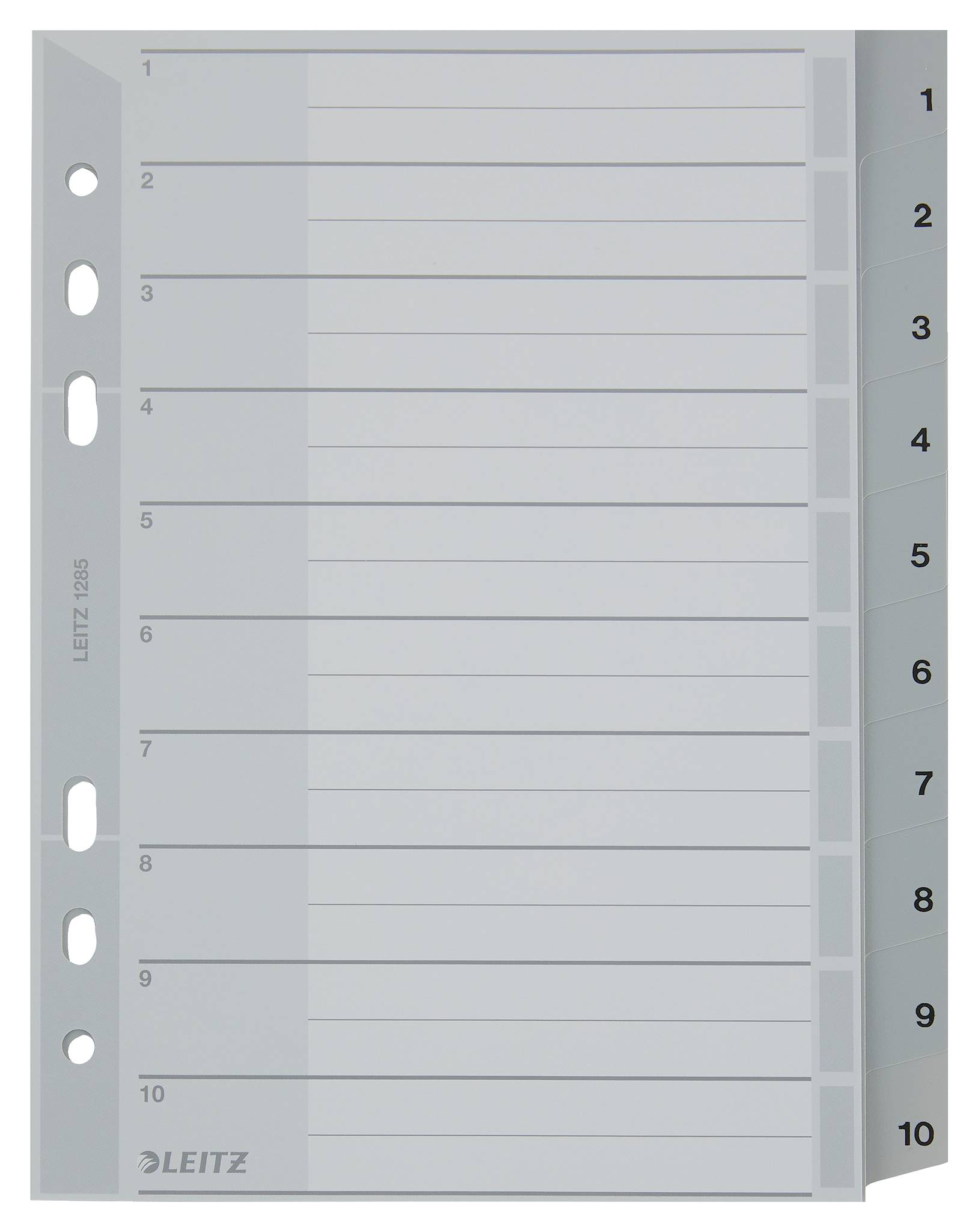 Leitz 1285 Register DIN A5, Überbreite 1-10 Polypropylen Grau 10 Registerblätter 12850000