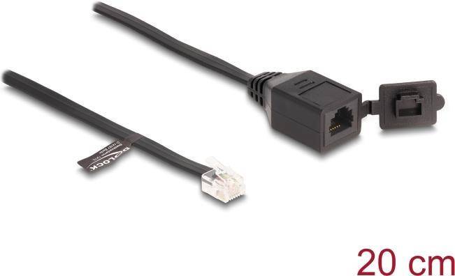 Delock Kabel RJ12 Stecker zu RJ12 Buchse mit Verschlusskappe 20 cm schwarz