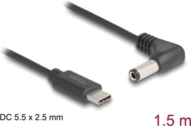 Delock USB Type-C Stromkabel zu DC 5.5 x 2.5 mm Stecker gewinkelt 1.5 m