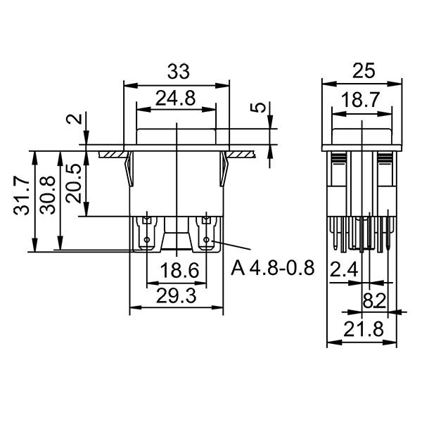 MARQUARDT Druckschalter, 01663.0101, tastend, 2 x Ein/(Ein), 250 V/AC, 12 A, Flachstecker 4,8 mm