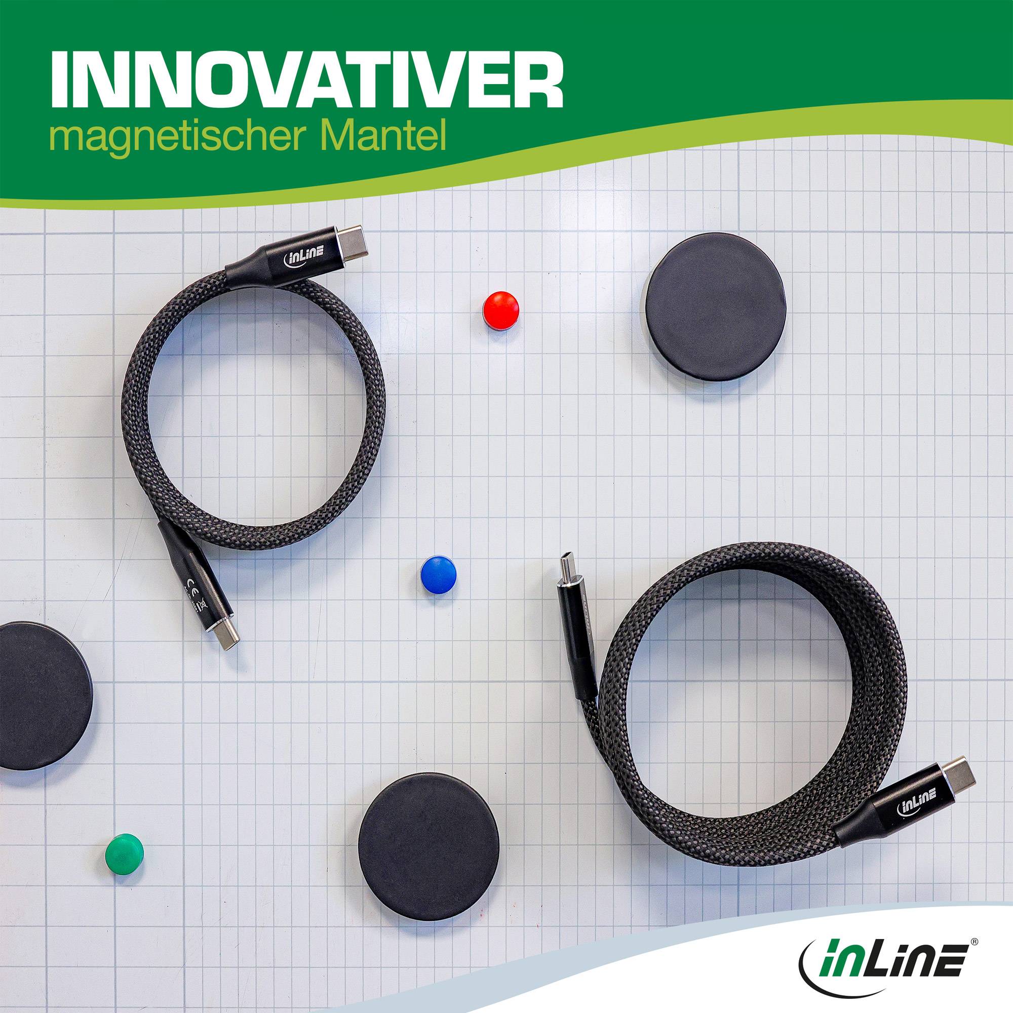 INLINE - Magnetic USB-C Kabel - USB-C Stecker/Stecker - 100W - schwarz - 1m