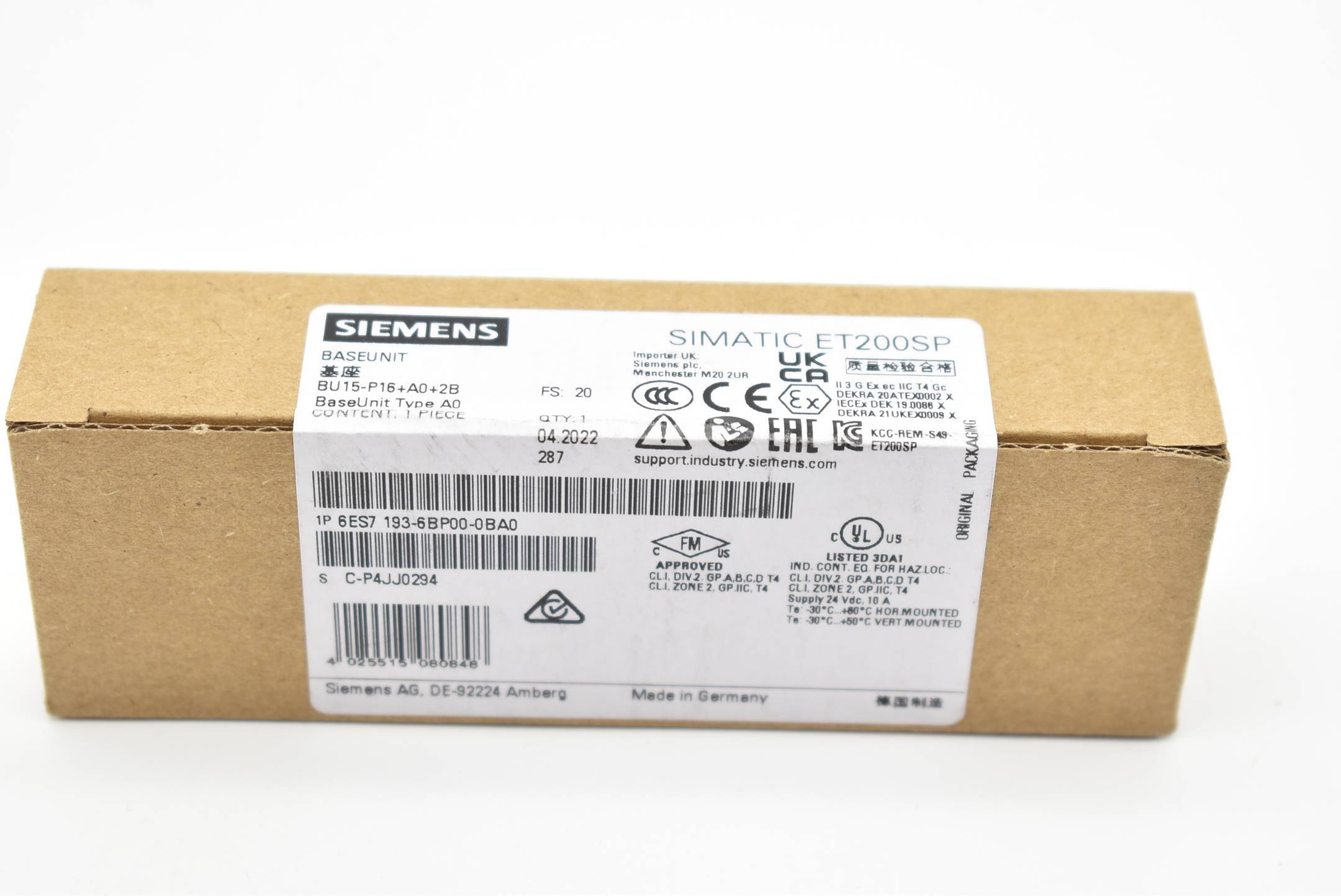 Siemens 6ES7193-6BP00-0BA0 6ES71936BP000BA0 SPS-Klemme 28.8 V/DC