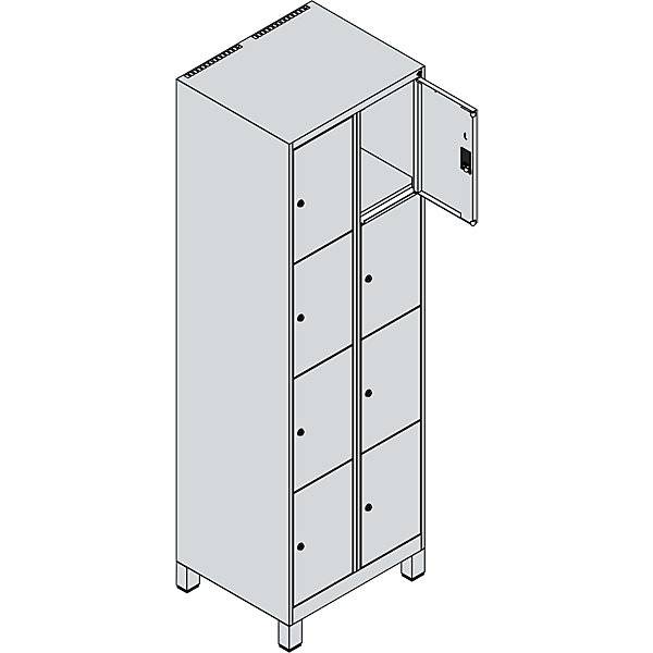 4er-Schließfachschrank Classic PLUS 2 Abteile lichtgrau / lichtblau B 600 mm 8 Fächer mit Füßen. C+P