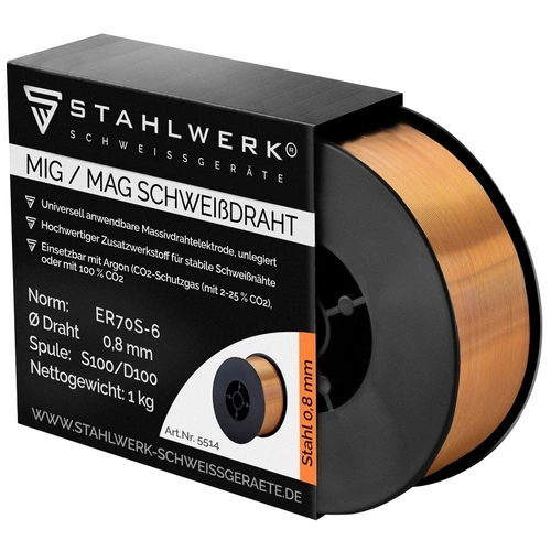 STAHLWERK MIG MAG Schweißdraht, 5512, ER70S-6, 0,8 mm, 1 kg STAHLWERK MIG MAG Schweißdraht, 5512, ER70S-6, 0,8 mm, 1 kg