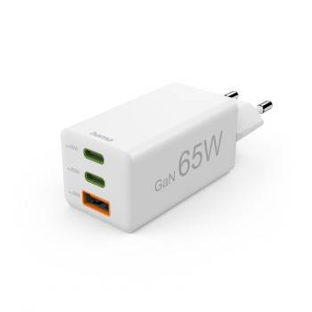 hama 00201996 Schnellladegerät, GaN, 2x USB-C, 1x USB-A, Mini-Ladegerät, PD, 65 W, Weiß
