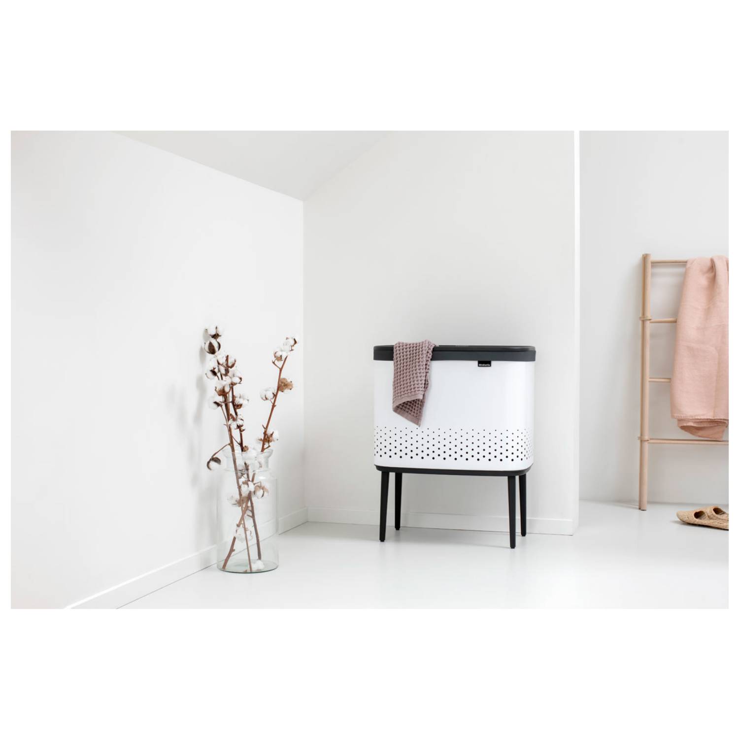 Brabantia Bo Wäschekorb, 60 l, Rechteckig, MDF-Platten, Weiß, Schwarz