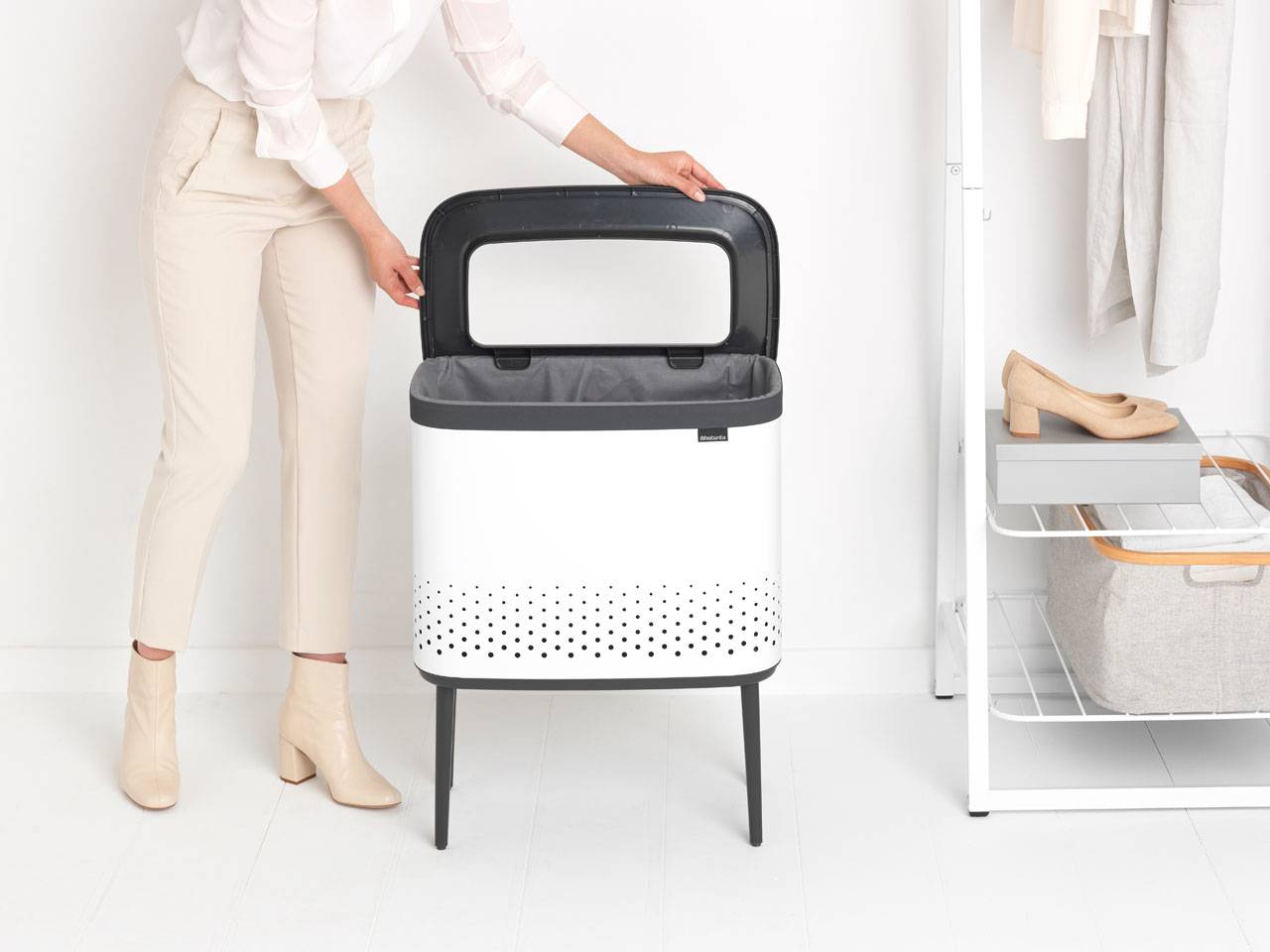 Brabantia Bo Wäschekorb, 60 l, Rechteckig, MDF-Platten, Weiß, Schwarz