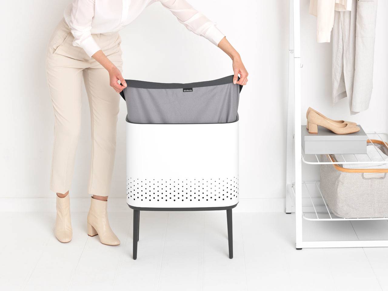 Brabantia Bo Wäschekorb, 60 l, Rechteckig, MDF-Platten, Weiß, Schwarz