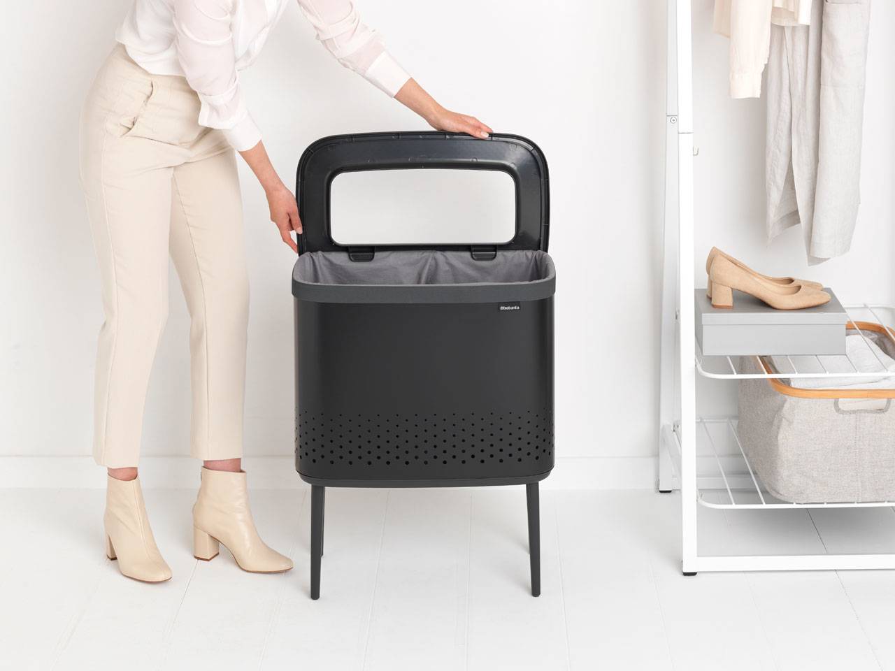 Brabantia Bo Wäschekorb, 60 l, Rechteckig, Schwarz, Schwarz, 540 mm, 320 mm