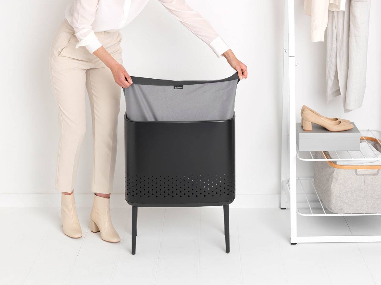 Brabantia Bo Wäschekorb, 60 l, Rechteckig, Schwarz, Schwarz, 540 mm, 320 mm