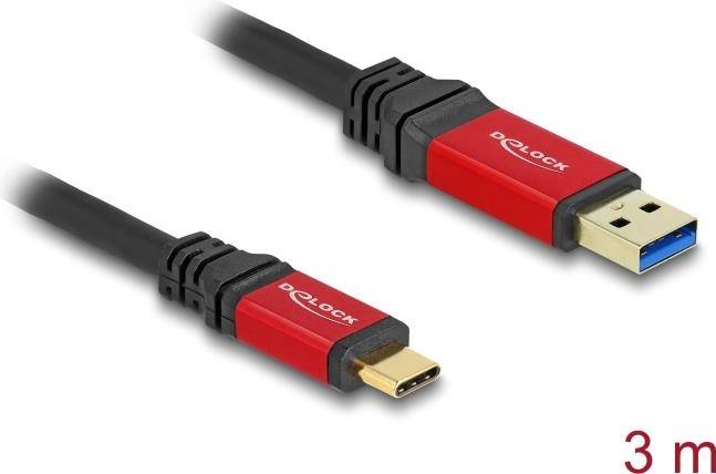 Delock USB 10 Gbps Kabel Typ-A Stecker zu Type-C 3 m rot - 3 m - Rot
