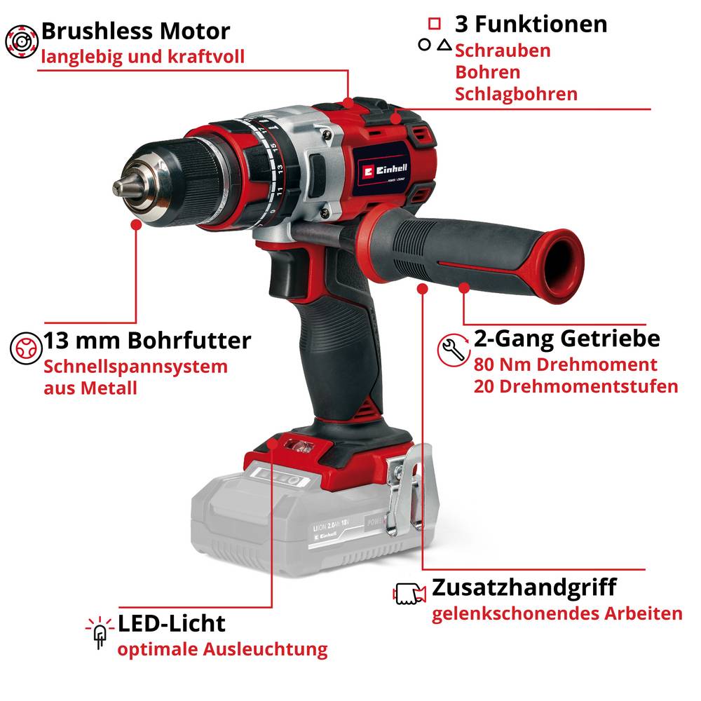 Einhell Professional TP-CD 18/80 Li-i BL - Solo Power X-Change 2-Gang-Akku-Schlagbohrschrauber bürstenlos, ohne Akku, ohne Ladegerät