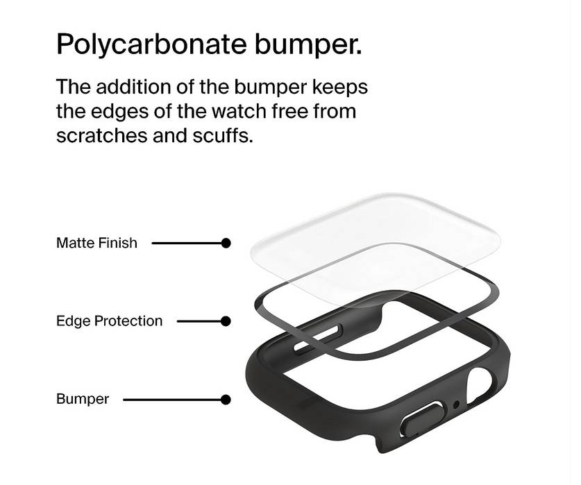 Belkin SCREENFORCE TemperedCurve - Stoßstange für Smartwatch - 2-in-1 - Polycarbonat, gehärtetes Glas (9H)