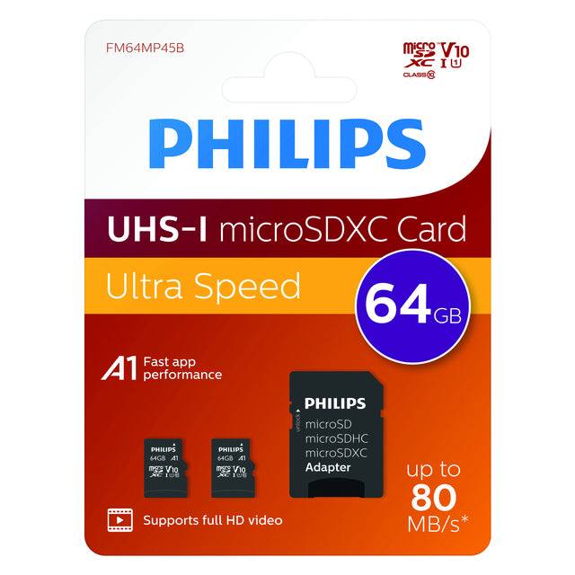 Philips MicroSDXC 2-Pack 64GB Class 10 UHS-I U1 incl. Adapter