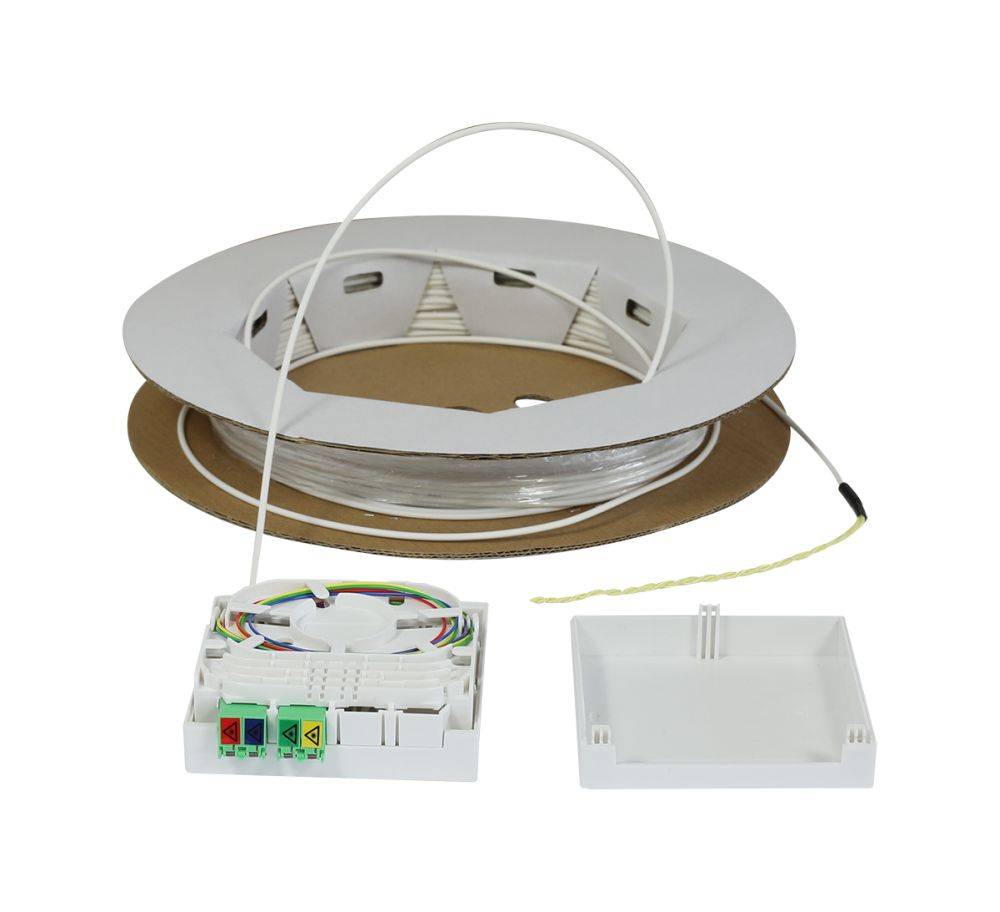 Synergy 21 FTTH Compact Box vorkonfektioniert 4xLC/APC -> open End 20m 9/125u G.