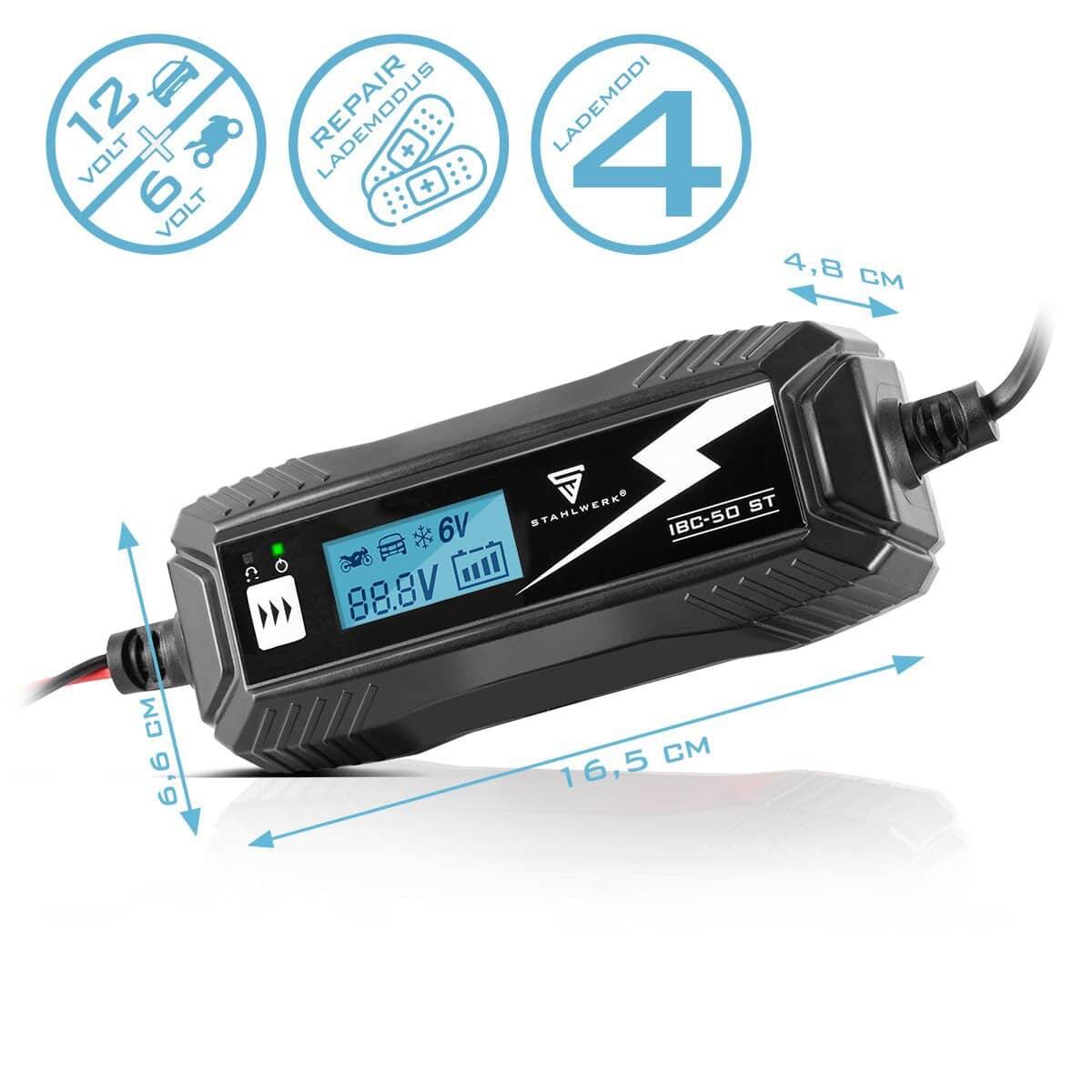 STAHLWERK Batterieladegerät IBC-50 ST mit Mikroprozessor und 4 Lademodi