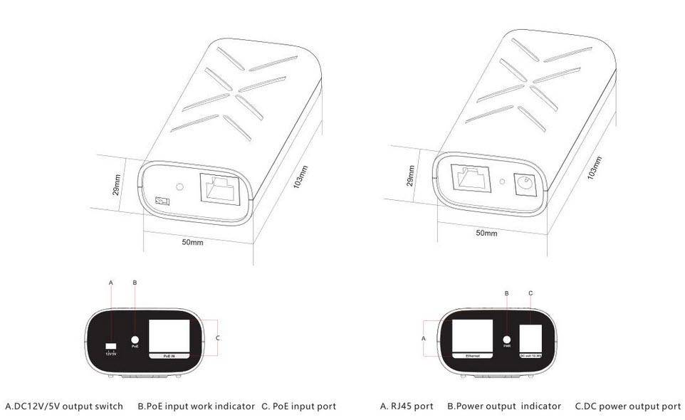 ALLNET PoE Splitter-Mini/Extractor Gigabit 24W 5V/12V Schaltbar - Switch - Kupfe