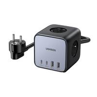 Ugreen Diginest Würfel 7-in-1, 3 AC-Ausgänge, Typ C, 1,8 m, Grau, Schwarz, 3680 W