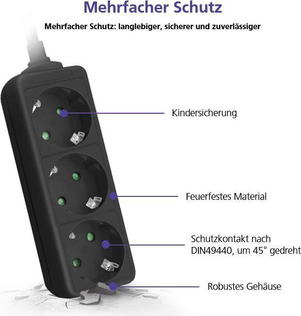 Helos 262802, 5 m, Drinnen, Typ F, Type F (CEE 7/7), Abgewinkelt, Schwarz