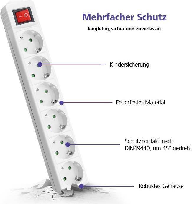helos Steckdosenleiste CLASSIC, 6-fach, weiß, 1,5m, mit Schalter
