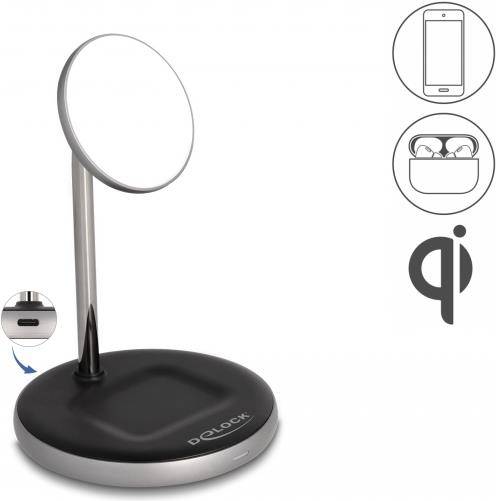 Delock Wireless Charger 2 in 1 mit 5 W / 7,5 W / 10 W / 15 W - Qi