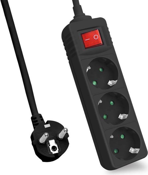 helos Steckdosenleiste CLASSIC, 3-fach, schwarz, 5,0m, mit Schalter