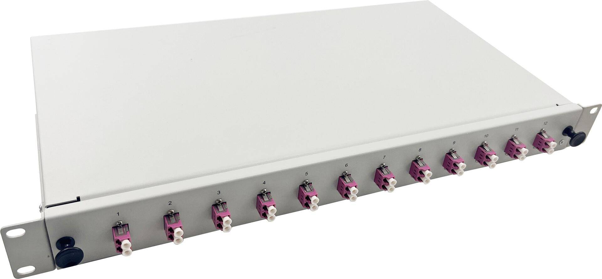 helos LWL 19" Spleissbox 12 x LC Duplex OM4, spleißfertig, grau