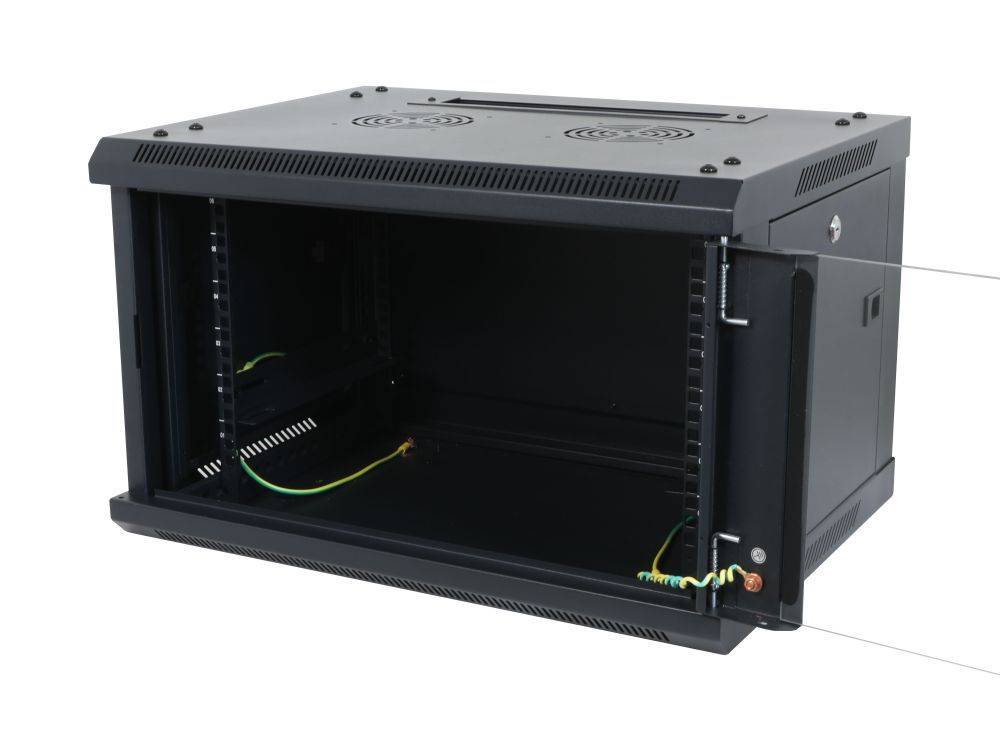 ALLNET Netzwerkschrank 19 9HE 1-teilig T600mm Schwarz zerlegt(Flat Pack) SMA-Serie Gehäuse und