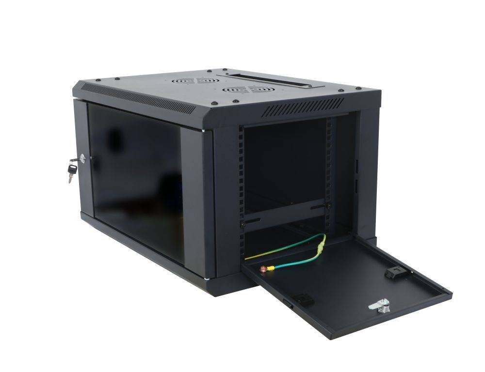 ALLNET Netzwerkschrank 19 9HE 1-teilig T600mm Schwarz zerlegt(Flat Pack) SMA-Serie Gehäuse und