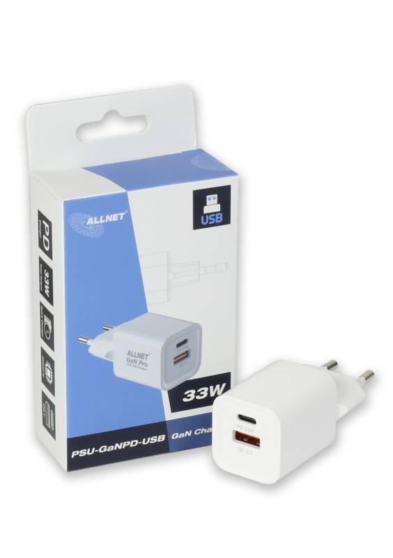 ALLNET - Ersatznetzteil QC USB-C PD GaN Netzteil Power Supply  45 Watt 1x USB Typ-A QC