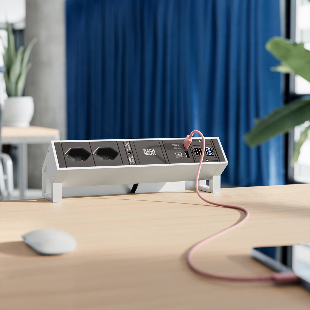 BACHMANN DESK2 2xCH 1xUSB A/C 22W 1xCM, 0,2m GST18 INOX Schweiz